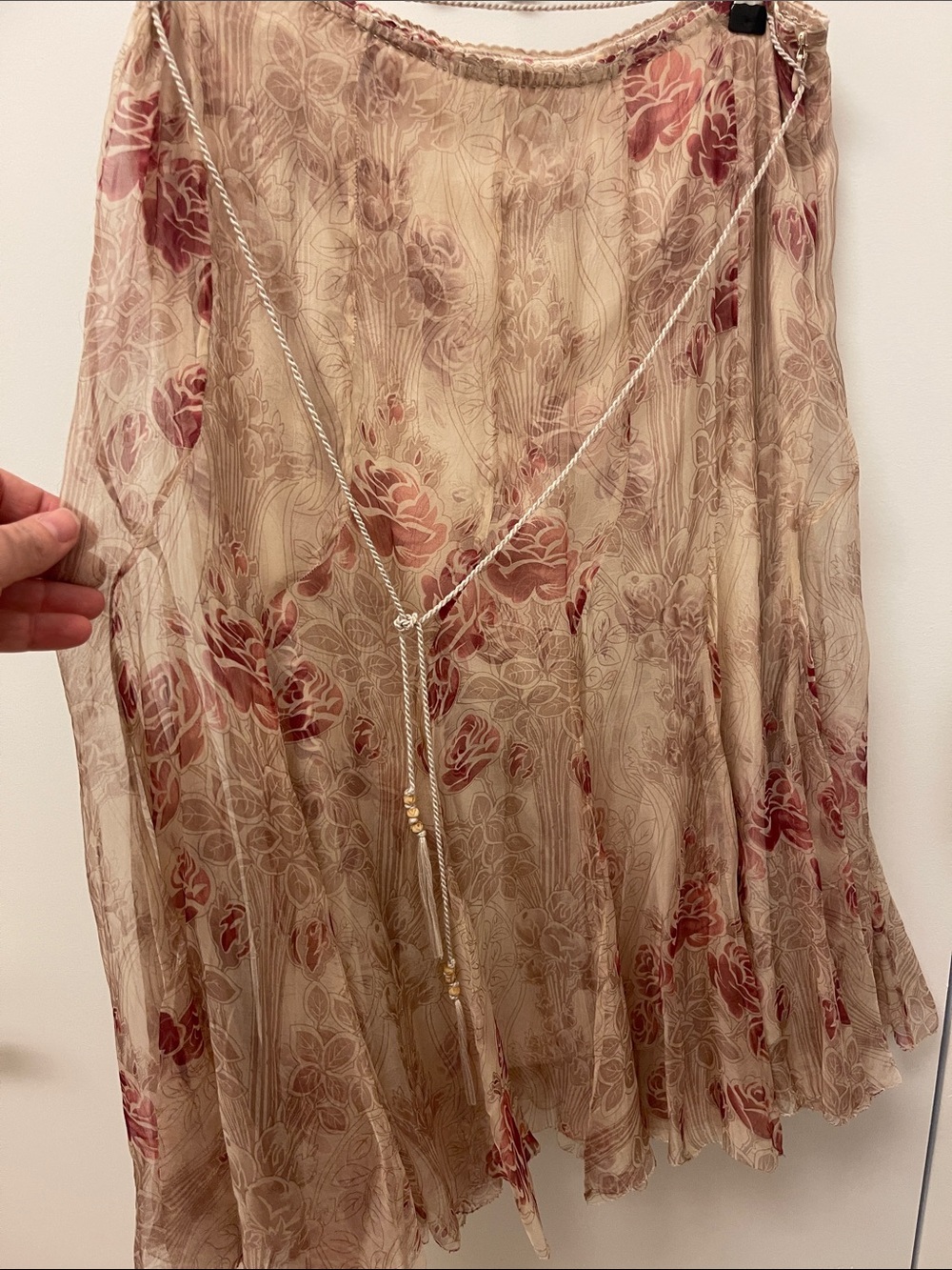 Elie Tahari Sheer Blush Rose Floral Tie-Front Tunic